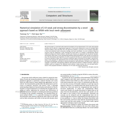 Numerical simulation of 2-D weak and strong discontinuities by a novel approach based on XFEM with local mesh refinement